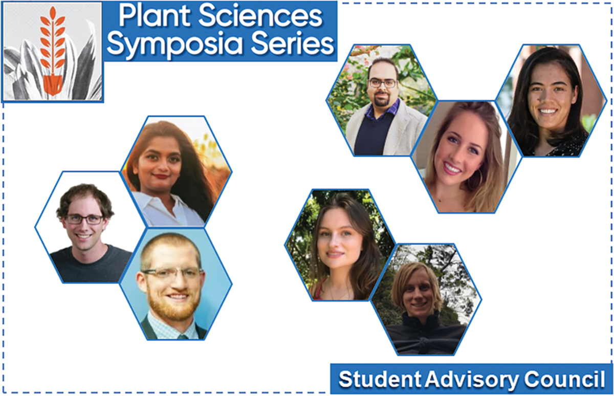 Members of the Student Advisory Council for the Plant Sciences Symposia Series. Left group, from top: Ammani N. Kyanam, Matthew Breitzman, and Tanner Cook. Top group, from left: Mohsen Yoosefzadeh Najafabadi, Christina Finegan, and Merritt Khaipho-Burch. Bottom group, from left: Melina Prado and Cody Bekkering.