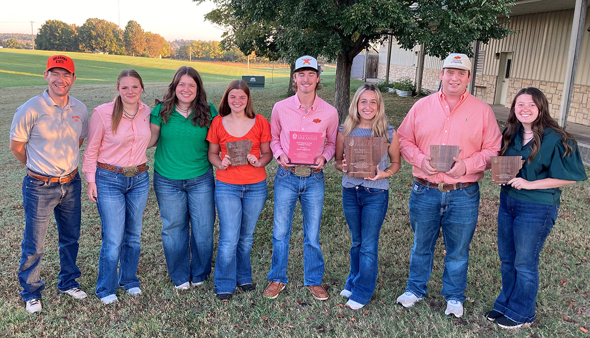 Oklahoma State University, coached by Dr. Daniel Adamson (far left), finished first at the 2025 Region 4 Collegiate Soil Judging Contest on October 9 in  Benton County, Arkansas.