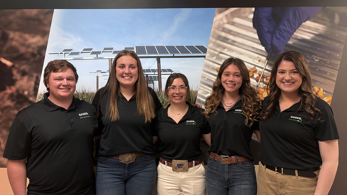 The 2026 national officers for SASES, the undergraduate program of ASA, CSSA, and SSSA. L to r: Austin Wilson, Emma Kuhl, Amelia Meng, Raena Stierwalt, and Emma Smith. 