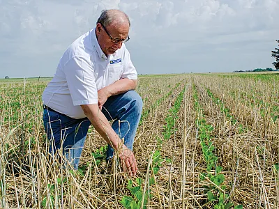 Wayne Fredericks, co-author of this article, has been farming fields in Mitchell County, IA near Osage since the mid-1970s. Using his experiences as a backdrop, this article focuses on what actually happens in the soil along the journey of change in corn and soybean systems. Photo by Joseph L. Murphy/Iowa Soybean Association.
