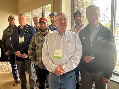 During the annual training of the Pennsylvania (Keystone) Chapter of the Certified Crop Adviser program in October, CCAs were recognized for their years of certification. Back row, l to r: Eric Klopp (5 years), Eric Rosenbaum (5 years), Christopher Boaz (10 years), Tim Hushon (10 years), and Sjoerd Duiker (20 years). Front row, l to r: Lyle Stephens (5 years), Kody Umble (5 years), and Troy Vanderau (20 years).