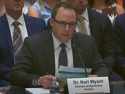 Dr. Karl Wyant, CCA/CPAg and Nutrien Director of Agronomy, testified before the U.S. House Committee on Agriculture on July 22, 2025. 