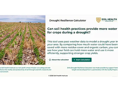 Home page of the free Drought Resilience Calculator (https://drc.soilhealthinstitute.org/).