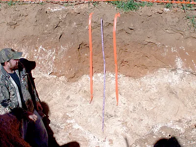 Aaron Daigh, now SSSA president, in a soil pit in 2005.
